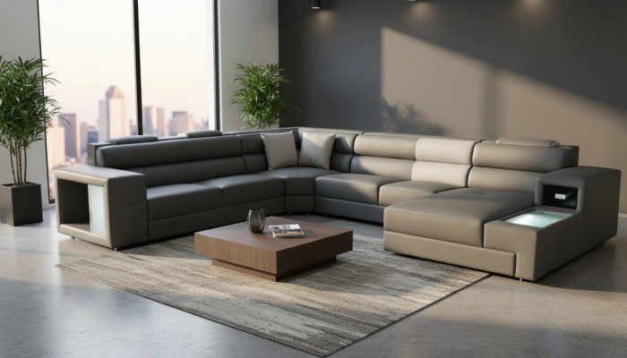 Żywy krajobraz Design Nowoczesne Skóra Sofy Szara Nowa Sofa Kształt U Sofa Tkaninowa Kanapa