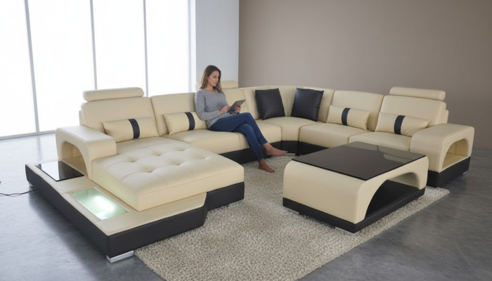 Narożnikowa kanapa Kształt U Couch Włókienniczy Czarny Czarny U Form Żywy krajobraz Modern Luxury Couches