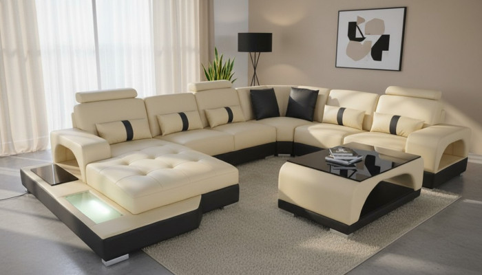 Narożnikowa kanapa Kształt U Couch Włókienniczy Czarny Czarny U Form Żywy krajobraz Modern Luxury Couches