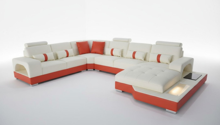 Narożnikowa kanapa Skóra Sofa Kanapa Podkładka Narożnik Siedziba Żywy krajobraz Kształt U Kremowy Pomarańczowy Nowość
