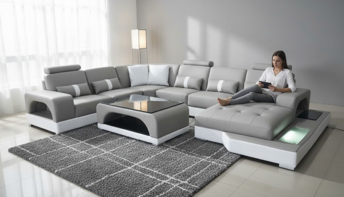 Projekt narożnika Narożnikowa kanapa Kształt U Żywy krajobraz Couch Włókienniczy Skóra Sofy Podkładka