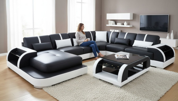 Sofa Kanapa Podkładka Narożnik Ustawić Materiał Sofy Skóra Narożnikowa kanapa Kształt U Żywy krajobraz