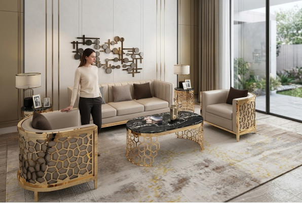 Design Podkładka Sofy Skóra Relaks Modern NOWOŚĆ Zestaw wypoczynkowy w kolorze beżowym 3+1+1 miejsce do siedzenia