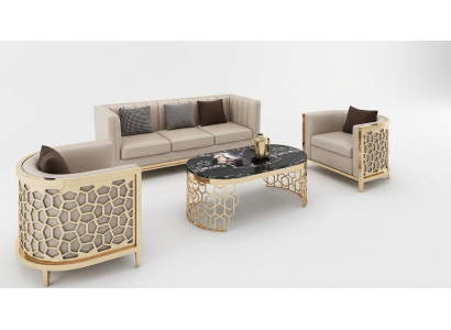 Design Podkładka Sofy Skóra Relaks Modern NOWOŚĆ Zestaw wypoczynkowy w kolorze beżowym 3+1+1 miejsce do siedzenia