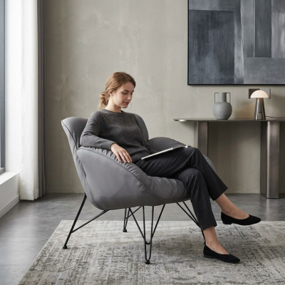 Fotel Soft TV do salonu Sofa Fotel Krzesło Aksamit Szary