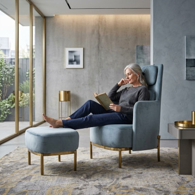 Fotel Krzesło Podkładka TV Skóra Włókienniczy Materiał Grey Design Lounge