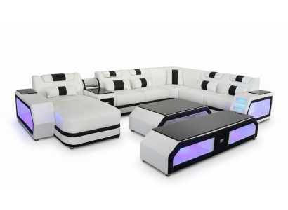 U Shape Żywy krajobraz Nowoczesne luksusowe kanapy Narożnikowa kanapa Kształt U Couch sztuczna skóra Biały
