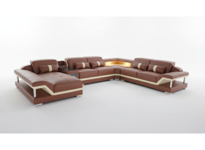 Żywy krajobraz Kształt U Cream Brown Narożnikowa kanapa Skóra Sofa Couch Podkładka Narożnik Siedziba Nowy