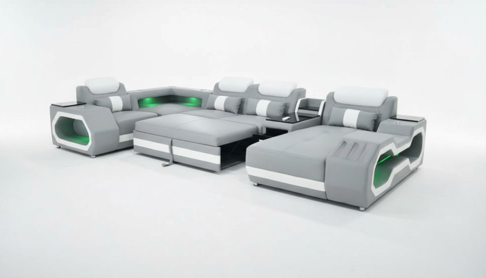 Szara Nowa Sofa Kształt U Sofa Tkaninowa Żywy krajobraz Design Nowoczesne Sofy Skóra