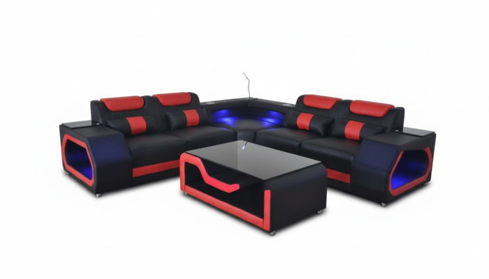 Salon Narożnikowa kanapa Tekstylna Skóra Drewno Nowoczesny Design Kanapa Tapicerowana w kształcie litery L Nowość