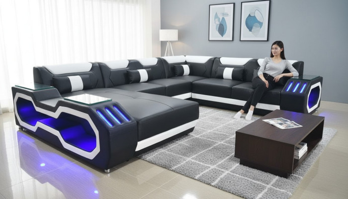 Narożnikowa kanapa Kształt U Żywy krajobraz Sofa Couch Podkładka Narożnik Materiał Sofy Skóra