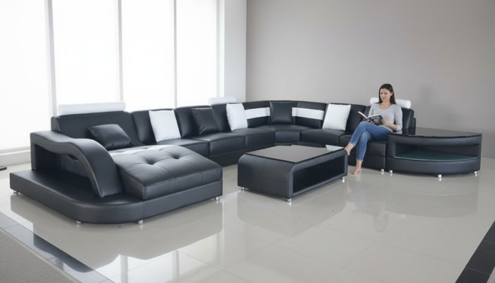 Narożnikowa kanapa Kształt U Żywy krajobraz Sofa Couch Podkładka Narożnik Materiał Sofy Meble Skóra