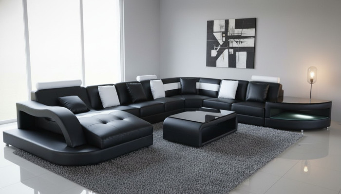 Narożnikowa kanapa Kształt U Żywy krajobraz Sofa Couch Podkładka Narożnik Materiał Sofy Meble Skóra
