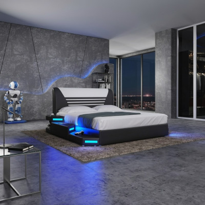 łóżko Stylowe Designerskie Podwójne łóżko Meble Podkładka Skóra Biały 180x200 NOWOŚĆ