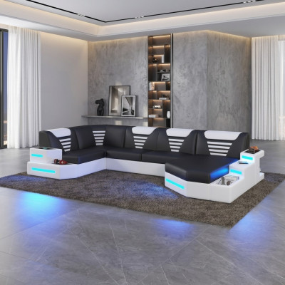 Narożnik Sofa Couch Podkładka Narożnik Skóra Couchen Żywy krajobraz U Shape +LED