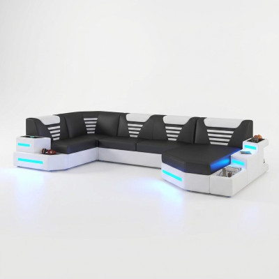 Narożnik Sofa Couch Podkładka Narożnik Skóra Couchen Żywy krajobraz U Shape +LED
