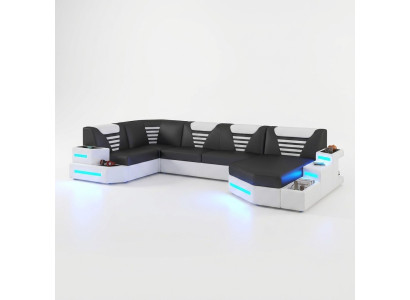 Narożnik Sofa Couch Podkładka Narożnik Skóra Couchen Żywy krajobraz U Shape +LED