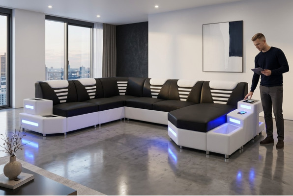 Design Nowoczesna Sofa Kanapa Narożnikowa Kanapa Kształt U Skórzana kanapa Żywy krajobraz Narożnikowa kanapa