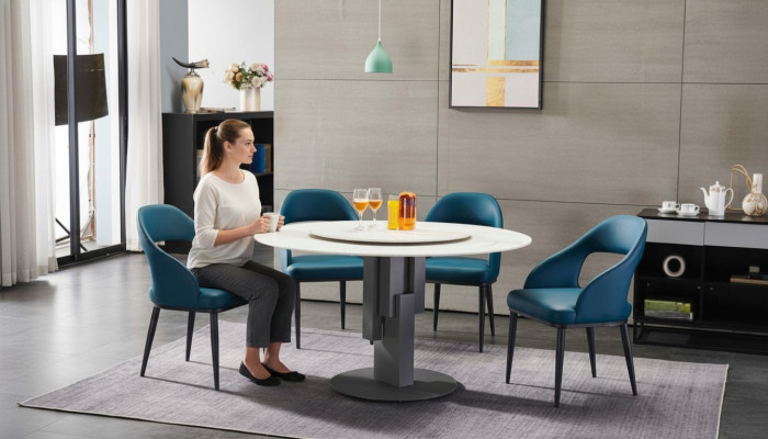 jadalnia Meble Owalny Stół obiadowy Tabela Design stoły Luxury Meble Okrągłe New Stal nierdzewna