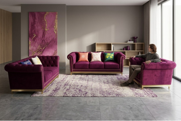 Zestaw wypoczynkowy 3+2+1 miejsce do siedzenia Meble Podkładka Tekstylna Skóra Modern Chesterfield Design