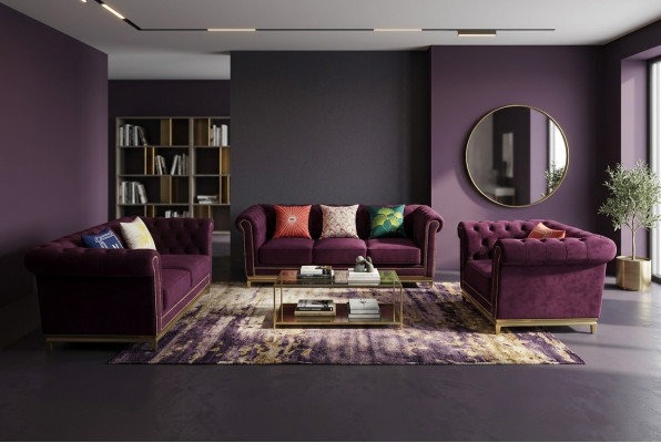 Zestaw wypoczynkowy 3+2+1 miejsce do siedzenia Meble Podkładka Tekstylna Skóra Modern Chesterfield Design