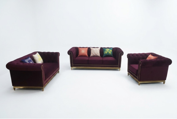 Zestaw wypoczynkowy 3+2+1 miejsce do siedzenia Meble Podkładka Tekstylna Skóra Modern Chesterfield Design