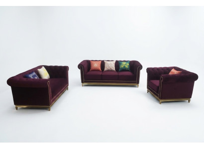 Zestaw wypoczynkowy 3+2+1 miejsce do siedzenia Meble Podkładka Tekstylna Skóra Modern Chesterfield Design