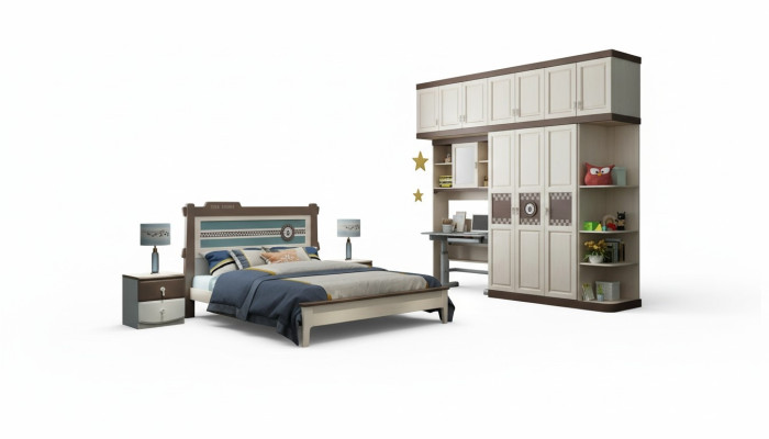 Sypialnia Kompletny zestaw Łóżko Stolik nocny Kredens 6-częściowe zestawy Design Drewno Meble