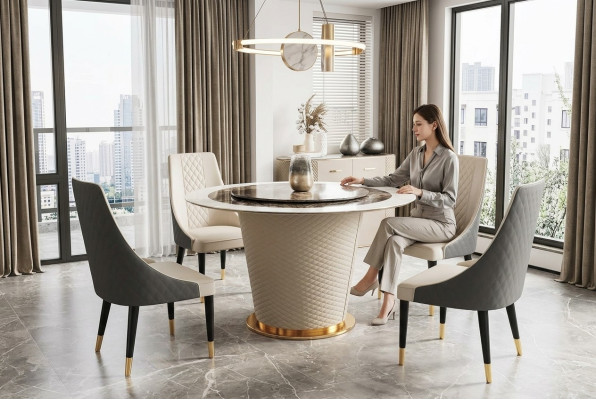 Marmur Stół obiadowy Modern jadalnia salon Kuchnia stoły Design Tabela Okrągłe Nowość