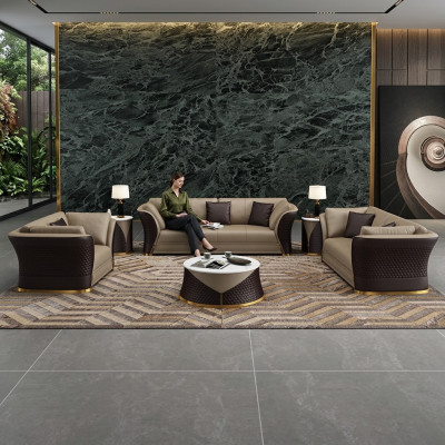 Zestaw wypoczynkowy 3+2+1 miejsce do siedzenia Design Podkładka Sofy Skóra Relaks Modern New Brown