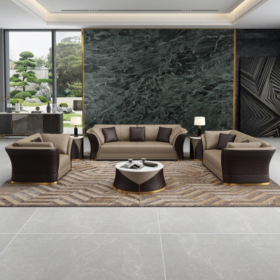 Zestaw wypoczynkowy 3+2+1 miejsce do siedzenia Design Podkładka Sofy Skóra Relaks Modern New Brown