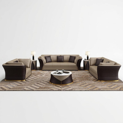 Zestaw wypoczynkowy 3+2+1 miejsce do siedzenia Design Podkładka Sofy Skóra Relaks Modern New Brown