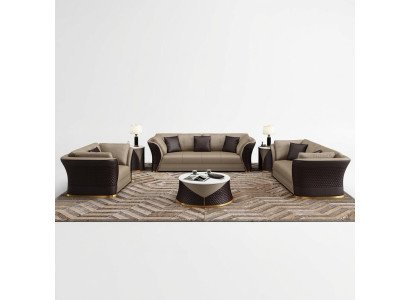 Zestaw wypoczynkowy 3+2+1 miejsce do siedzenia Design Podkładka Sofy Skóra Relaks Modern New Brown