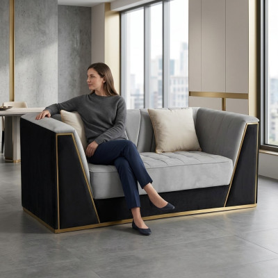 Luksusowa Sofa 2-osobowa Meble Design Podkładka Czarny Włókienniczy Aksamit Sofy Kanapy