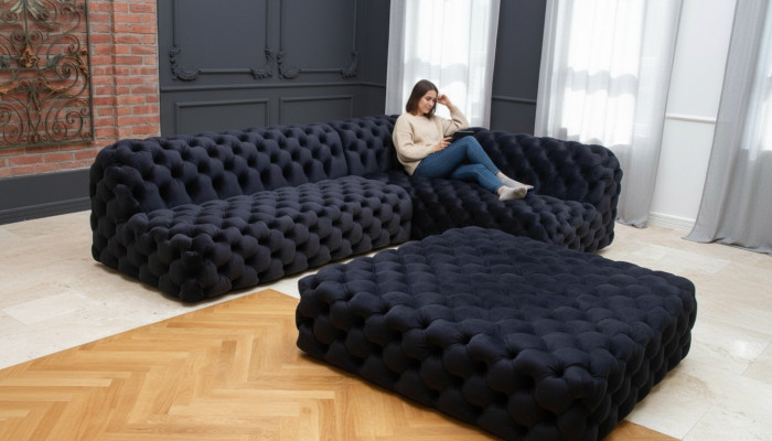 Sofa Narożnik L Fotel Puf Narożnik Tapicerowany 2-częściowy. Nowoczesne