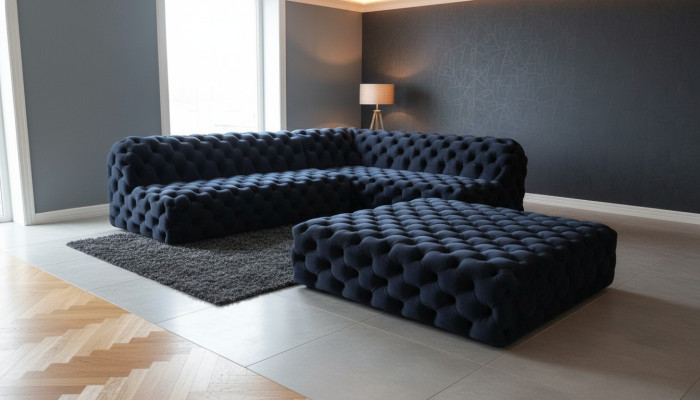 Sofa Narożnik L Fotel Puf Narożnik Tapicerowany 2-częściowy. Nowoczesne