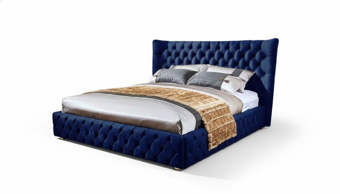 łóżko Chesterfield Desi180x200gn Podwójne łóżko Meble Podkładka Włókienniczy Blue Łóżko Nowe