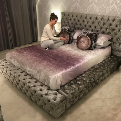 Chesterfield Podwójne łóżko Meble 180x200 Podkładka włókiennicza łóżka Luxury Design Rama