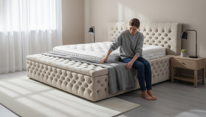 Chesterfield Double Hotel bed Sleep Pokój Skóra Nowoczesne łóżko Podkładka