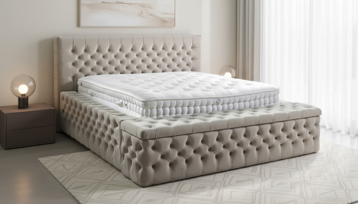 Chesterfield Double Hotel bed Sleep Pokój Skóra Nowoczesne łóżko Podkładka