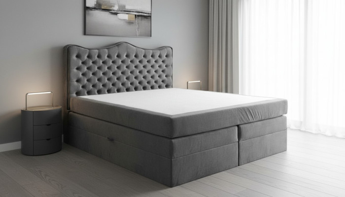 Łóżko skrzyniowe z materacem sprężynowym Podkładka Łóżko Hotel Skóra Włókienniczy Materiał 180x200cm Aksamit Meble