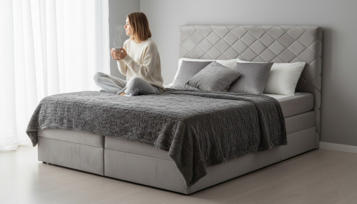Łóżko ze sprężyną skrzyniową Łóżko skórzane 180x200cm Hotel Podwójne łóżko Luksusowe łóżko Nowoczesne Nowość