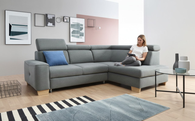 Nowoczesna sofa narożnikowa kanapa tapicerowana tkaniną sofa rozkładana zamów podkładkę