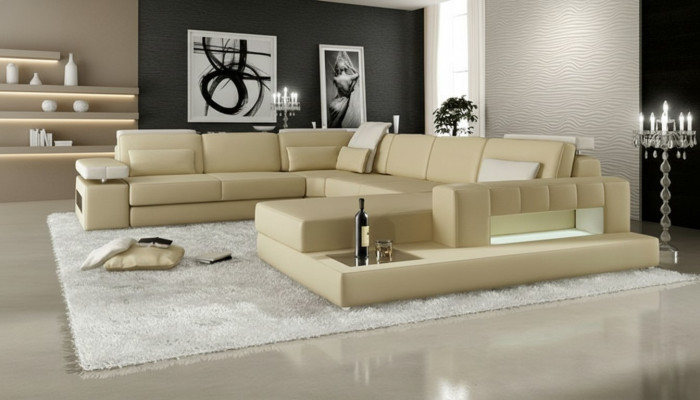 Narożnikowa kanapa Kształt U Żywy krajobraz Sofa Kanapa Podkładka Narożnik Sofa Materiał Sofy Skóra