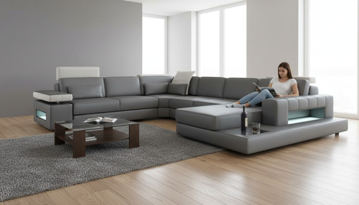Sofy Szara Nowa Sofa Kształt U Sofa Tkaninowa Żywy krajobraz Design Modern Skóra