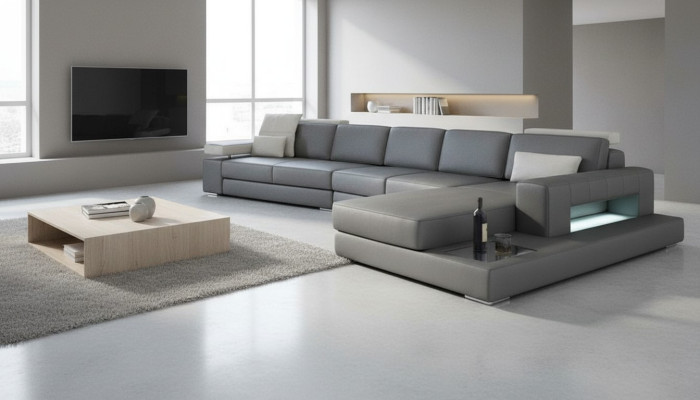 Sofy Szara Nowa Sofa Kształt U Sofa Tkaninowa Żywy krajobraz Design Modern Skóra