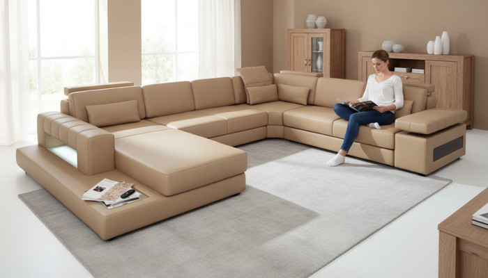 Żywy krajobraz Kształt U Design Nowoczesna Sofa Kanapa Narożnikowa kanapa Skóra Podkładka Nowość