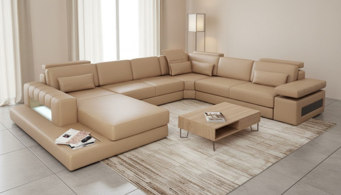 Żywy krajobraz Kształt U Design Nowoczesna Sofa Kanapa Narożnikowa kanapa Skóra Podkładka Nowość