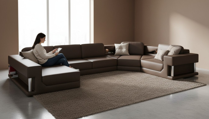Żywy krajobraz Couch Podkładka Narożnikowa kanapa Nowa skórzana sofa designerska sofa w kształcie litery U