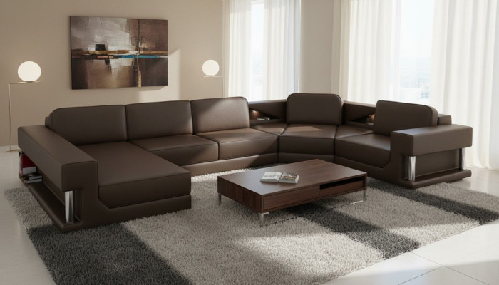Żywy krajobraz Couch Podkładka Narożnikowa kanapa Nowa skórzana sofa designerska sofa w kształcie litery U